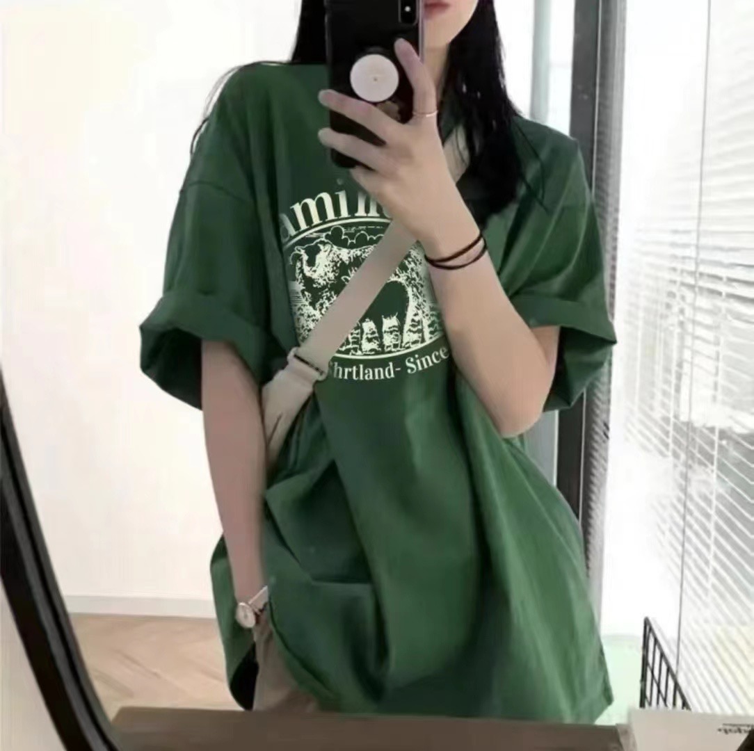 精梳緊密賽落紡 純棉後包條 春夏寬鬆正肩印花短袖T恤