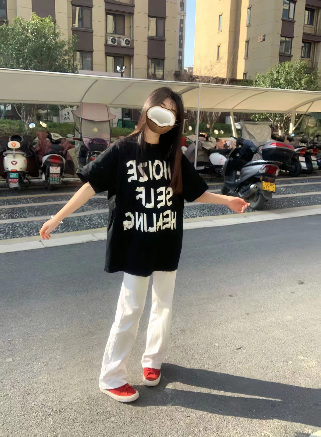 高質量純棉220克精梳緊密手感好直播品質前印花短袖t恤女