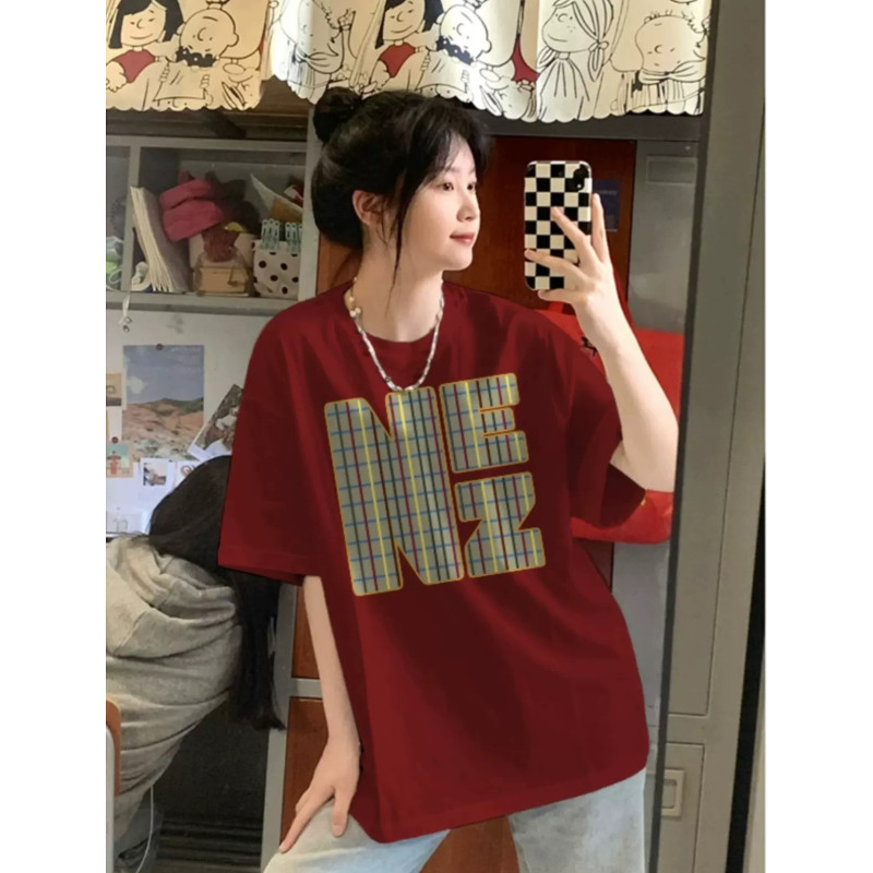 高質量純棉220克精梳緊密手感好直播品質前印花短袖t恤女