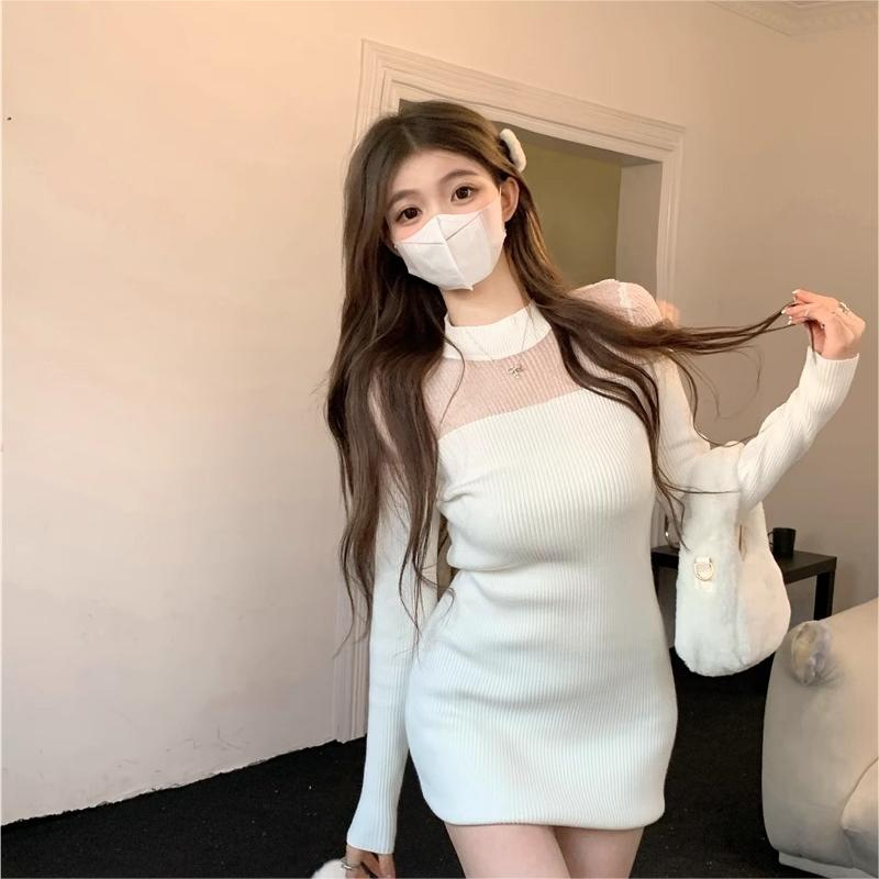 溫柔風氣質包臀針織長袖連衣裙女早秋新款百搭修身顯瘦短裙潮