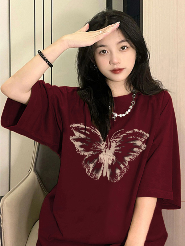 高質量純棉220克精梳緊密手感好直播品質前印花短袖t恤女