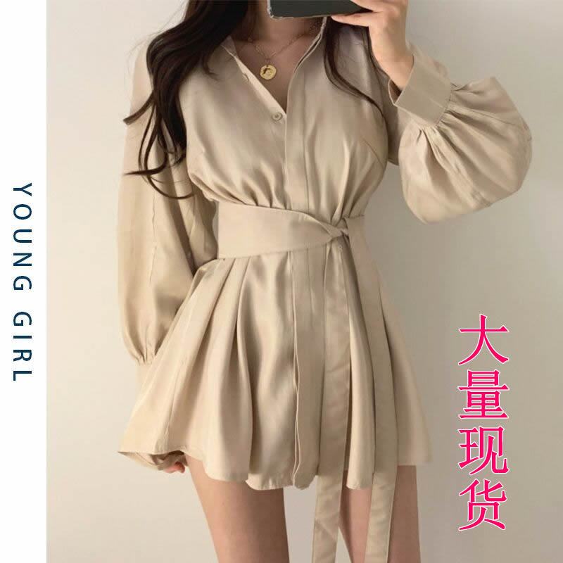 單上衣 初春白色襯衫休閒套裝女洋氣收腰闊腿配腰帶