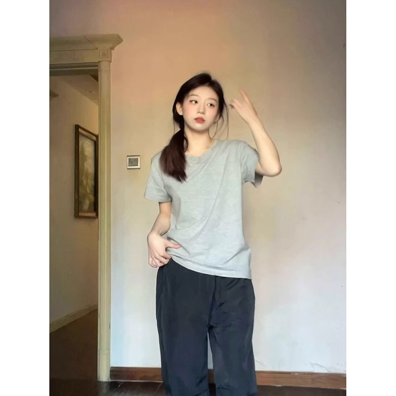 高質量純棉220克精梳緊密手感好直播品質純色短袖t恤女