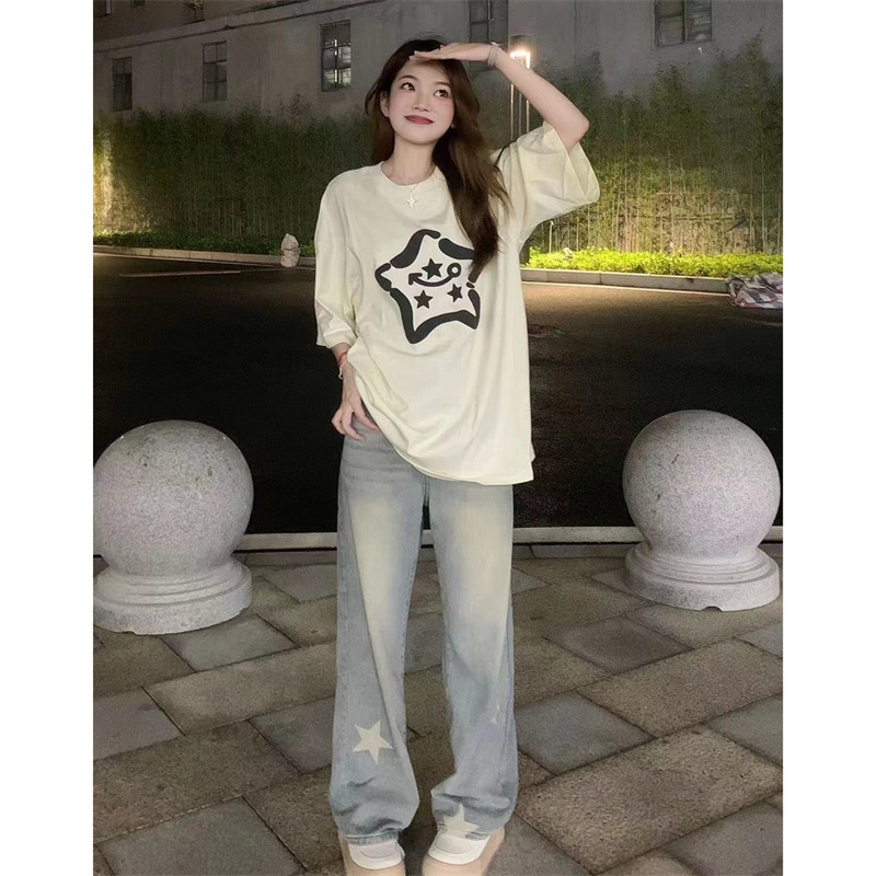 高質量純棉220克精梳緊密手感好直播品質前後印花短袖t恤女