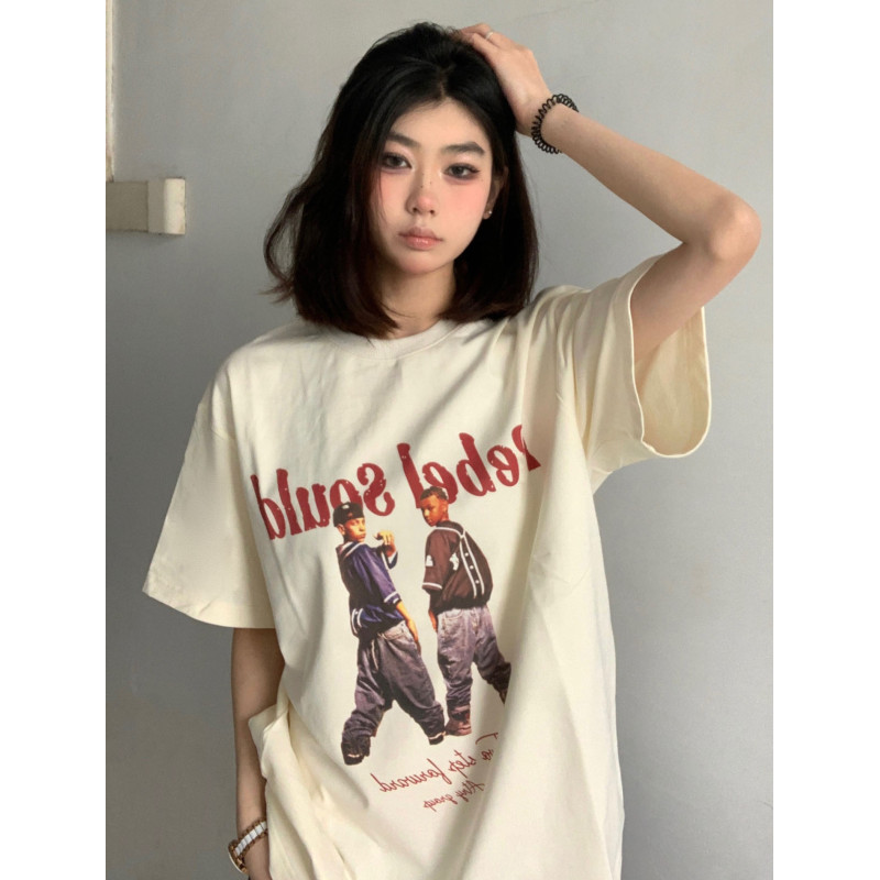高質量純棉220克精梳緊密手感好直播品質前印花短袖t恤女