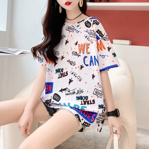 夏裝潮牌情侶裝塗鴉短袖嘻哈印花T恤學生班服