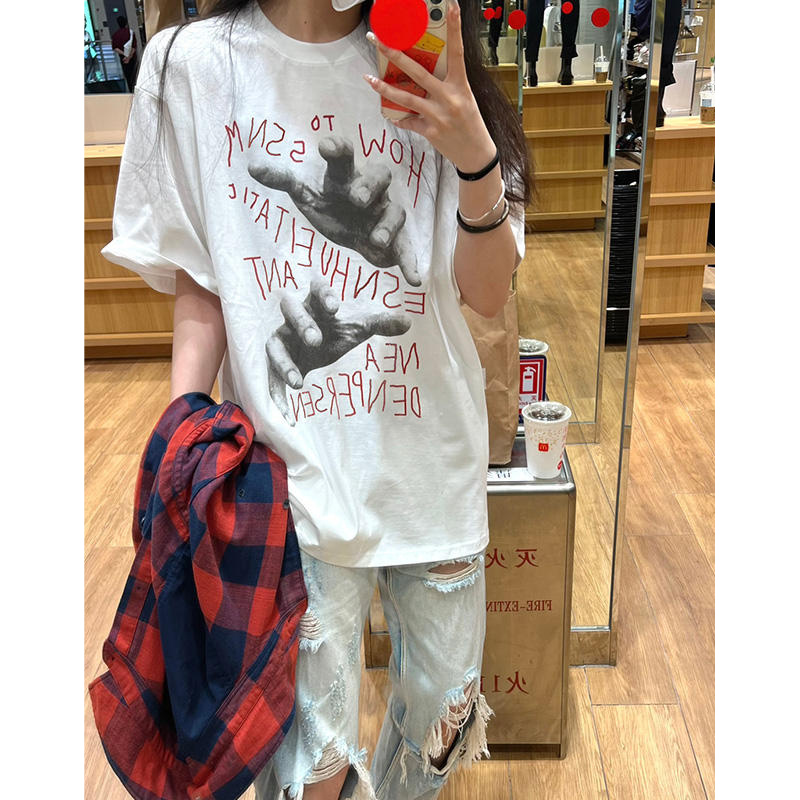 高質量純棉220克精梳緊密手感好直播品質前印花短袖t恤女