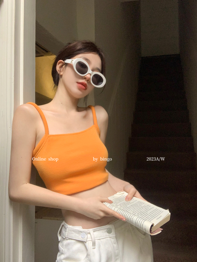 Actual shot of Hot Girl Camisole Knitted Vest Early Spring New Style Bottoming Slimming Short Top
