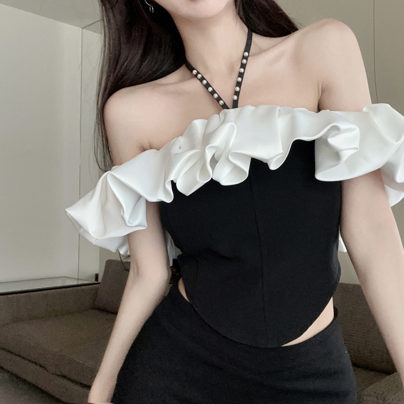 Actual shot of ruffled one-shoulder top