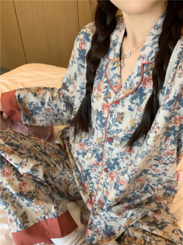 Actual shot of Korean style cotton contrasting casual national style retro rose loose and comfortable spring new home clothes