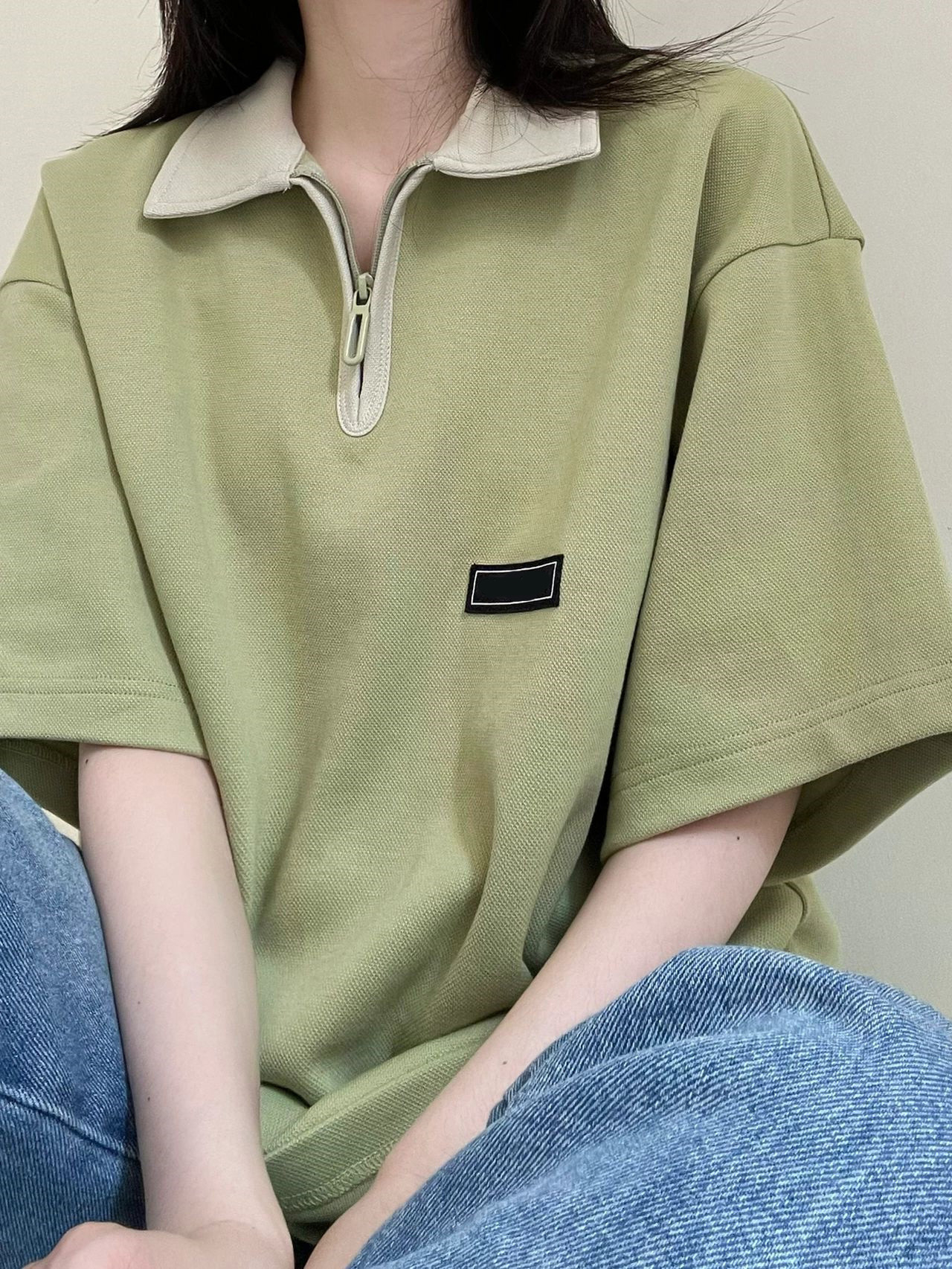 美式復古正肩純棉Polo領短袖t恤女夏季設計感小眾寬鬆半袖上衣潮
