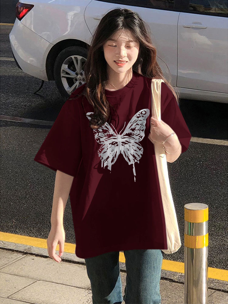 高質量純棉220克精梳緊密手感好直播品質前印花短袖t恤女