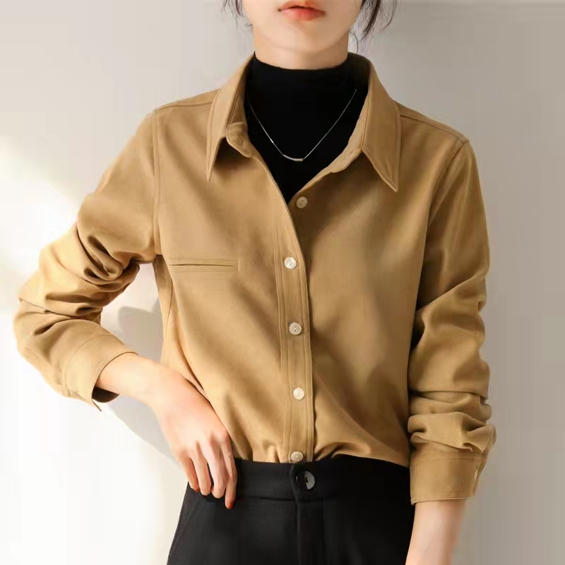春季法式復古加厚磨毛疊穿襯衫女秋款新款2024年新款打底上衣襯衣