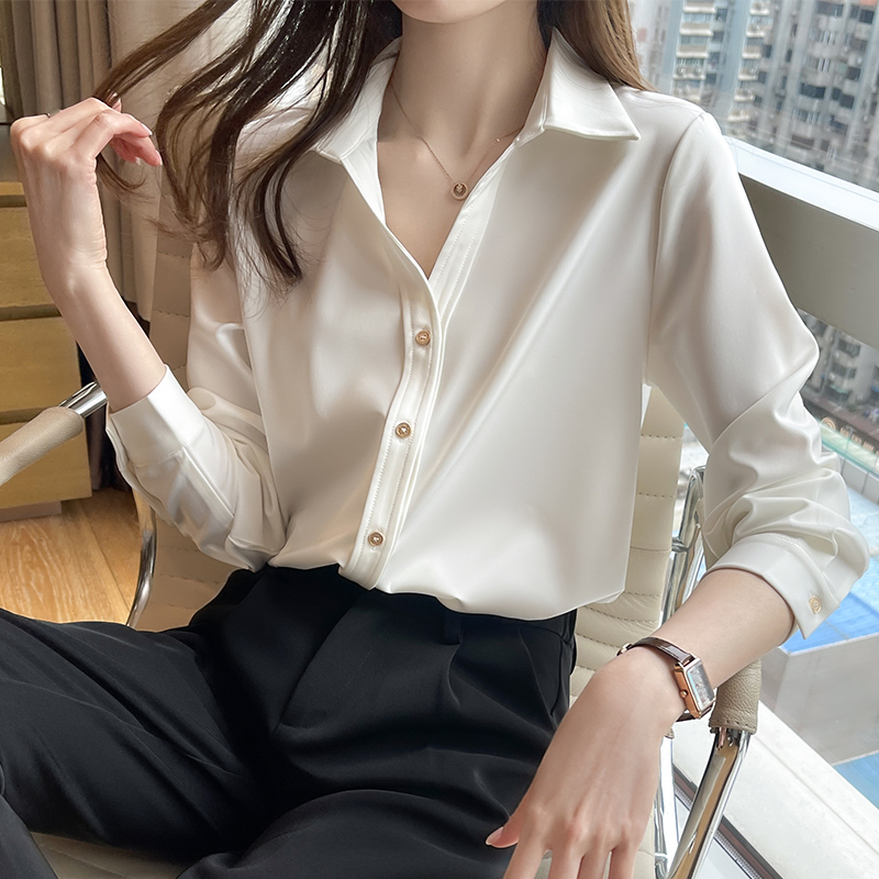 春季港風襯衫女長袖上衣百搭韓版洋氣時尚氣質白襯衣