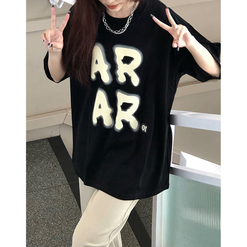 高質量純棉220克精梳緊密手感好直播品質前印花短袖t恤女