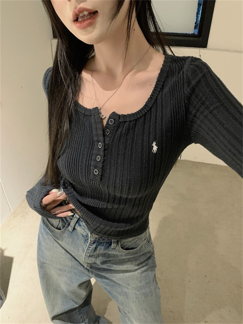 Real shot~Autumn and winter bottoming shirt with embroidery inside long-sleeved T-shirt