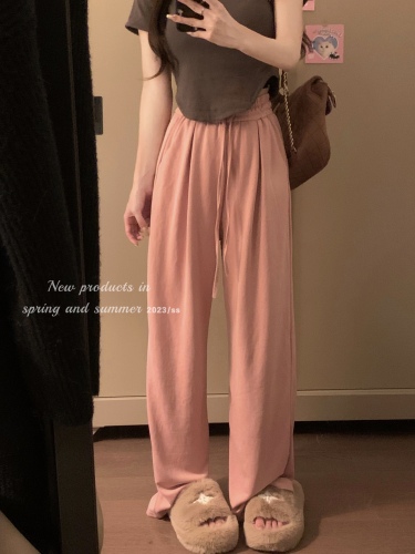 Actual shot~Korean style solid color casual pants for women spring and summer new cupro silk drape straight loose floor mopping pants