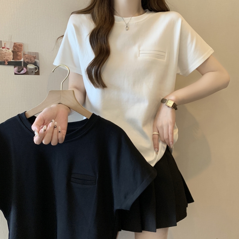 實拍 2024夏季新款 21支純棉 2024夏裝設計感小眾短袖T恤女上衣
