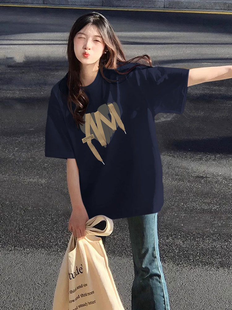 高質量純棉220克精梳緊密手感好直播品質前印花短袖t恤女