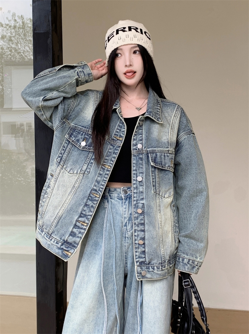 實拍~春秋季新款韓版寬鬆ins潮牛仔外套女原宿網紅風港味百搭上衣