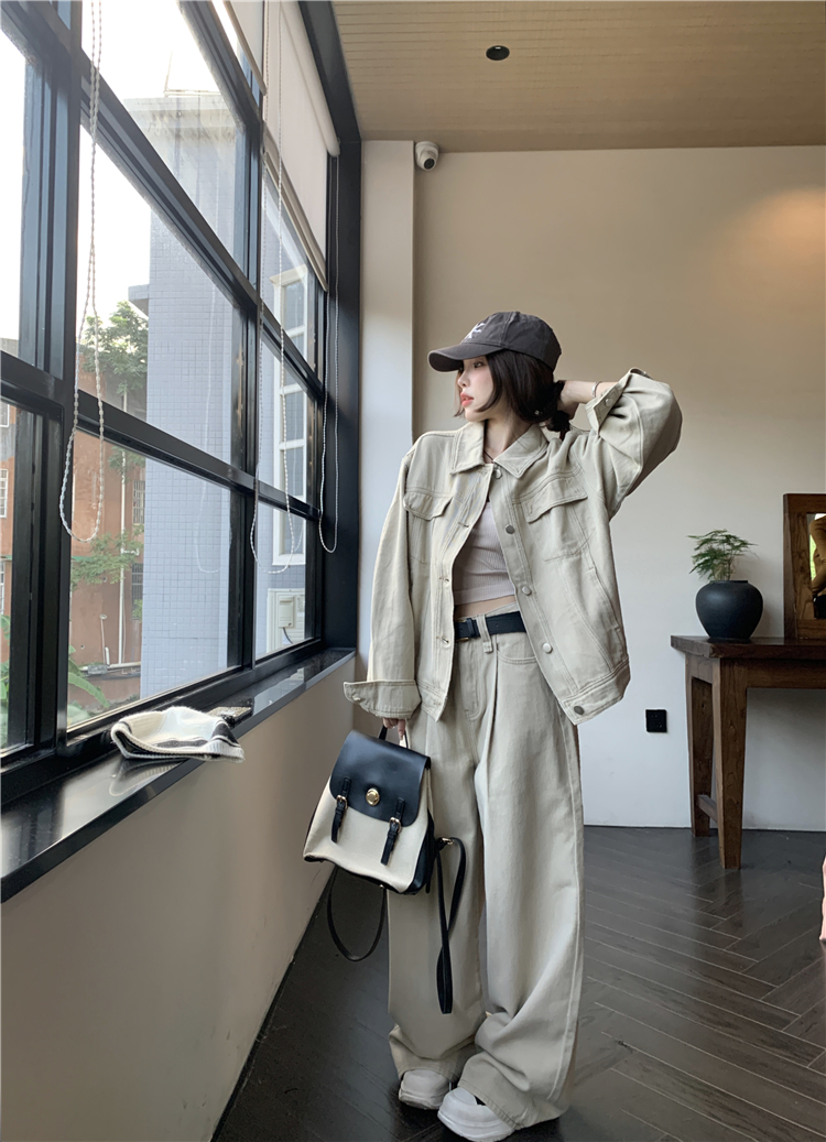Actual shot ~ American retro denim jacket, women’s fashionable casual suit, jacket and pants two-piece set