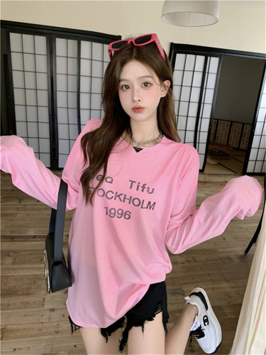 Real shot of lazy style gradient letter thin long-sleeved cardigan