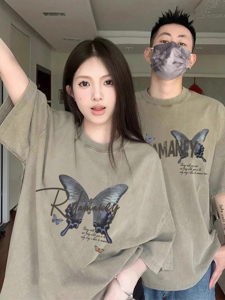情侶裝2024新款超火高級感早春夏裝t恤短袖潮牌不一樣純棉女衣服