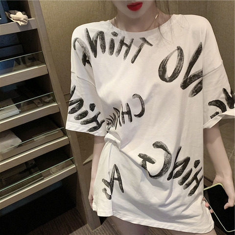 2024新款網紅ins超火短袖t恤女裝春夏潮情侶裝字母寬鬆上衣