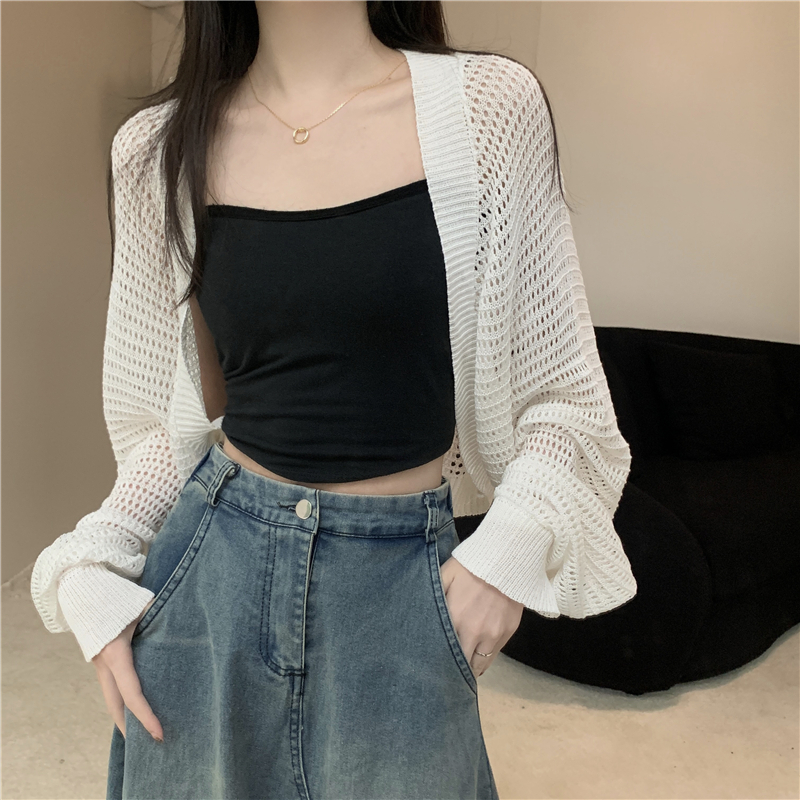 Real shot Summer new thin air-conditioned blouse knitted long-sleeved sun protection jacket for women