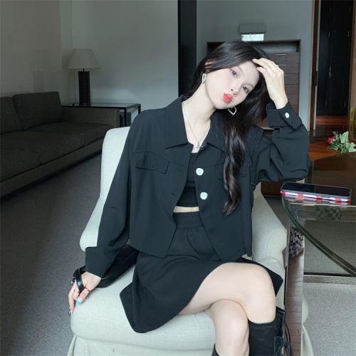 Real shot 2024 spring new Korean style solid color small suit loose short coat women's long sleeves