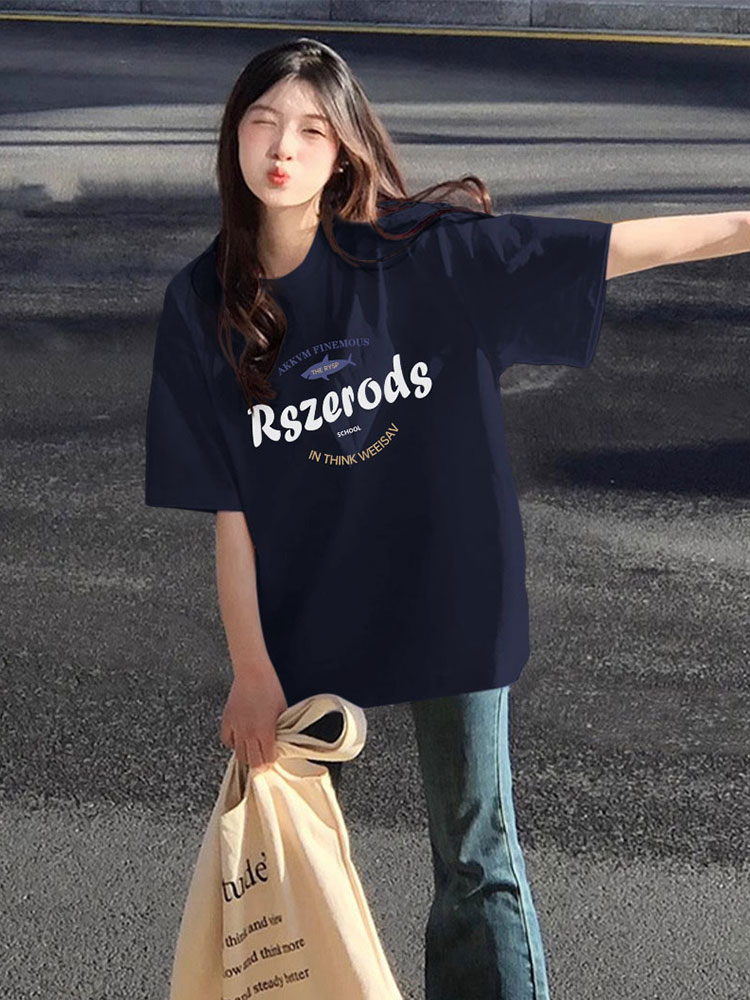 高質量純棉220克精梳緊密手感好直播品質前印花短袖t恤女