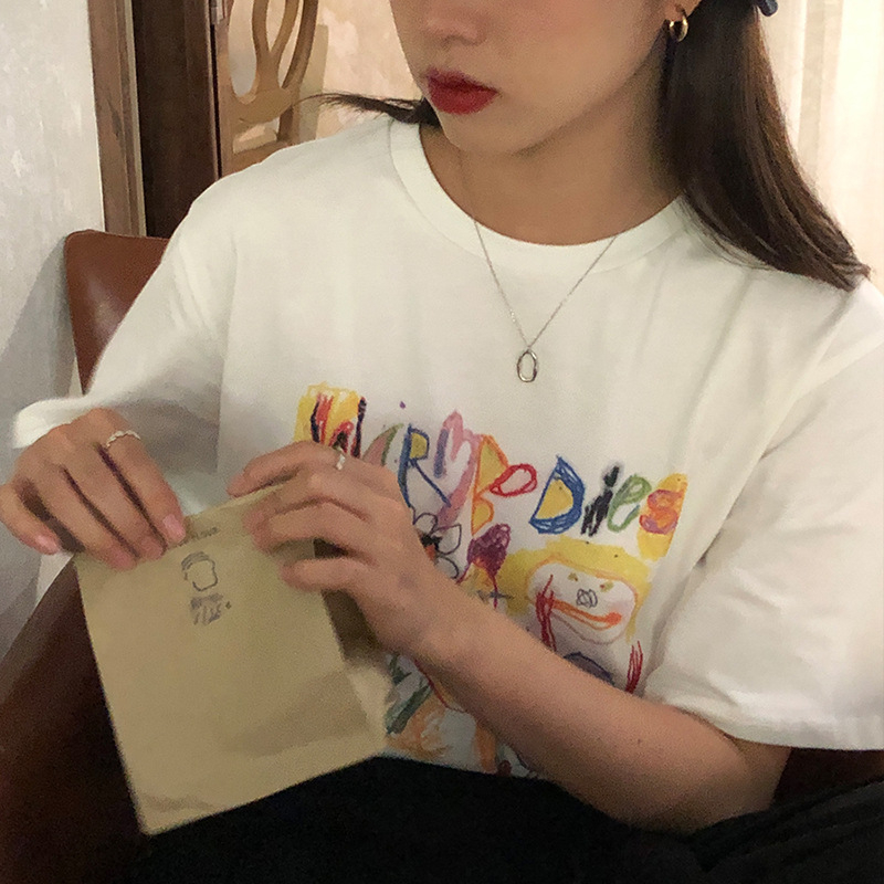 短袖T恤女夏2024新款韓版中長款寬鬆顯瘦圓領ins上衣潮