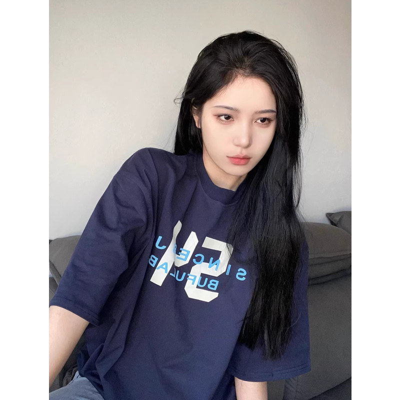 高質量純棉220克精梳緊密手感好直播品質前印花短袖t恤女