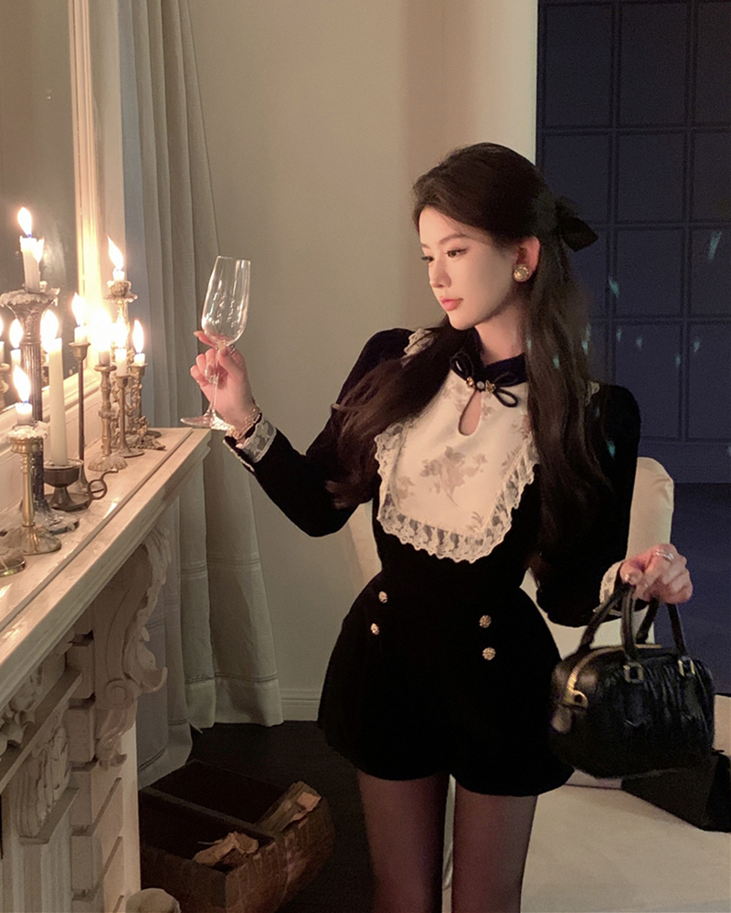 實拍復古國風新中式絲絨上衣襯衫+高腰闊腿短褲子女