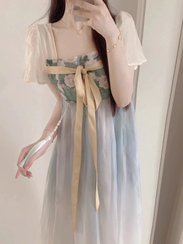 新中式轻国风女装改良版汉服连衣裙夏季高级感气质收腰显瘦长裙子