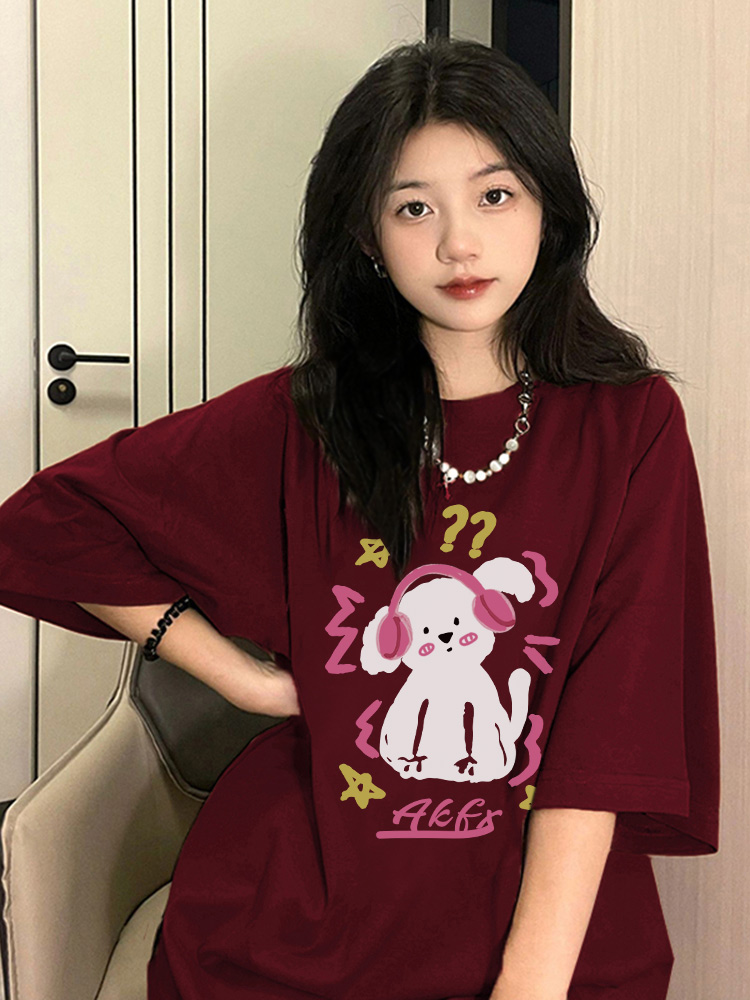 高質量純棉220克精梳緊密手感好直播品質前印花短袖t恤女