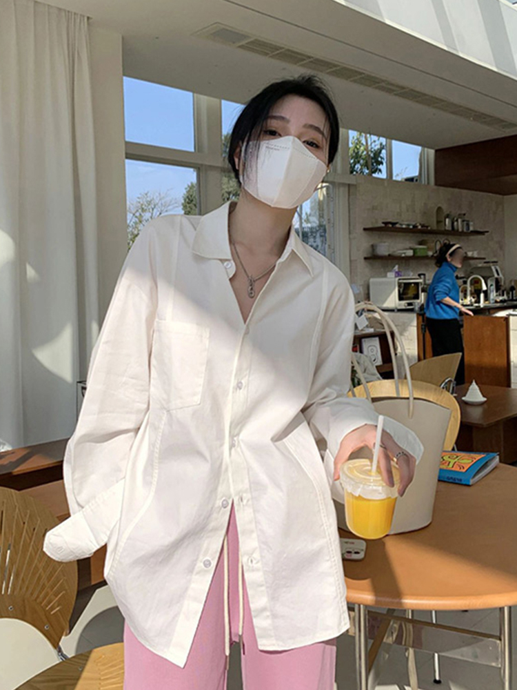 法式白色襯衫外套夏季新款設計感小眾長袖襯衣春裝寬鬆休閒上衣女