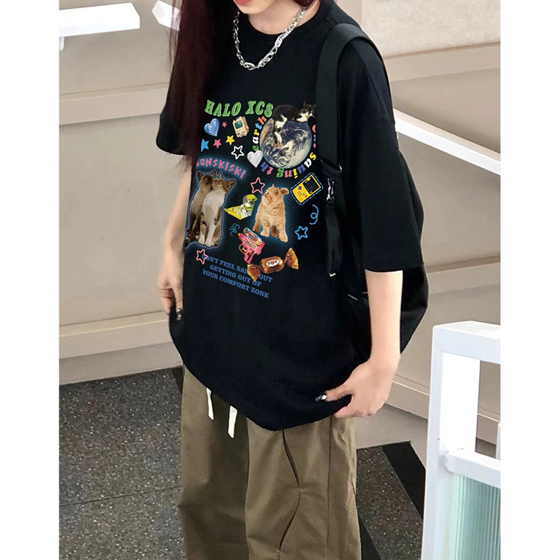 高質量純棉220克精梳緊密手感好直播品質前印花短袖t恤女