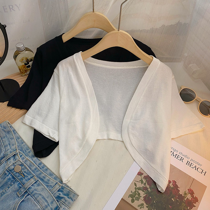 Irregular thin short jacket for women summer new Korean version versatile solid color outer wear short short-sleeved top