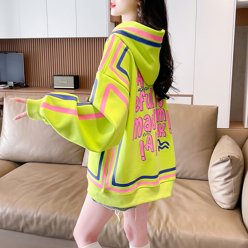 實拍華棉 寬鬆休閒連帽衛衣女新款百搭設計感春秋薄款外套