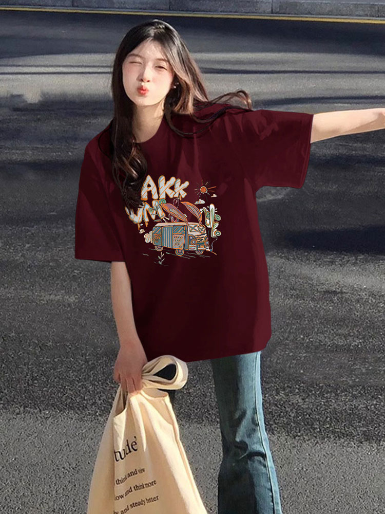 高質量純棉220克精梳緊密手感好直播品質前印花短袖t恤女