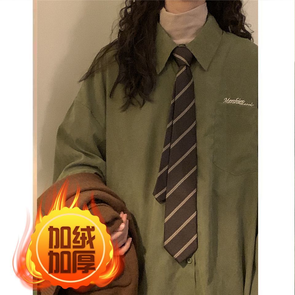襯衫有薄款和加絨保暖打底襯衫女秋冬季刺繡翻領領帶另算