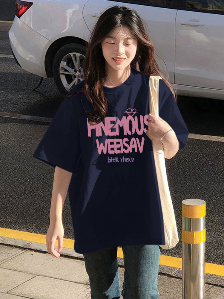高質量純棉220克精梳緊密手感好直播品質前印花短袖t恤女