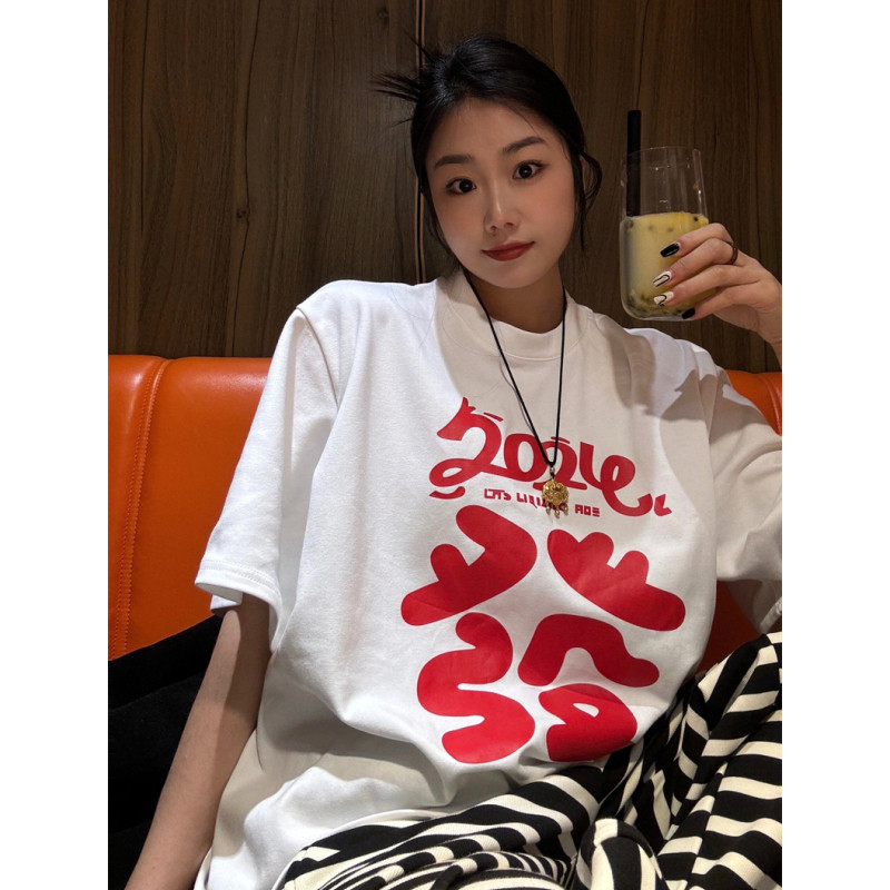 高質量純棉220克精梳緊密手感好直播品質前印花短袖t恤女