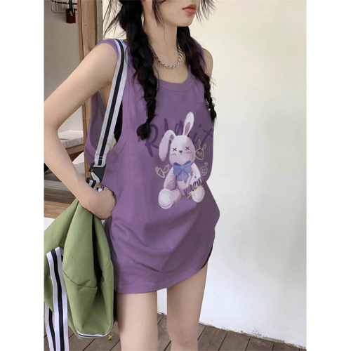 English has been changed B004# official picture 210g rear bag strip spring and summer loose cotton printed sleeveless vest for women