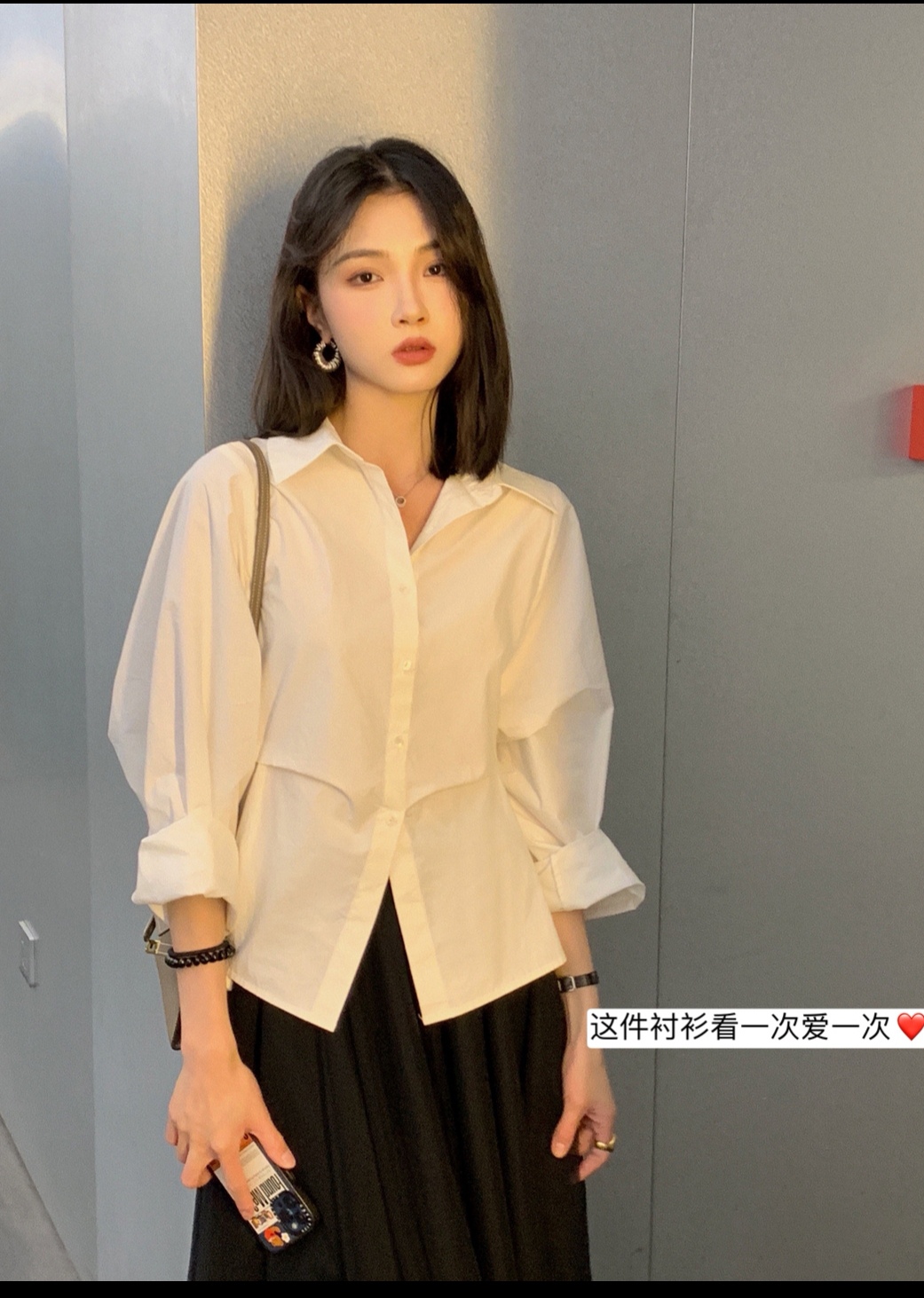 ASM ANNA◆Baima shirt~niche design waist pinch pleat shirt for women spring white loose top