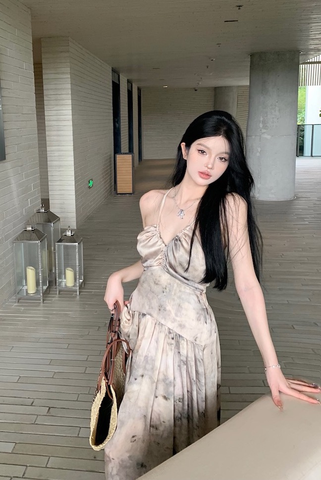 實拍 修身顯瘦純欲名媛中長款吊帶裹胸露背沙灘度假連衣裙