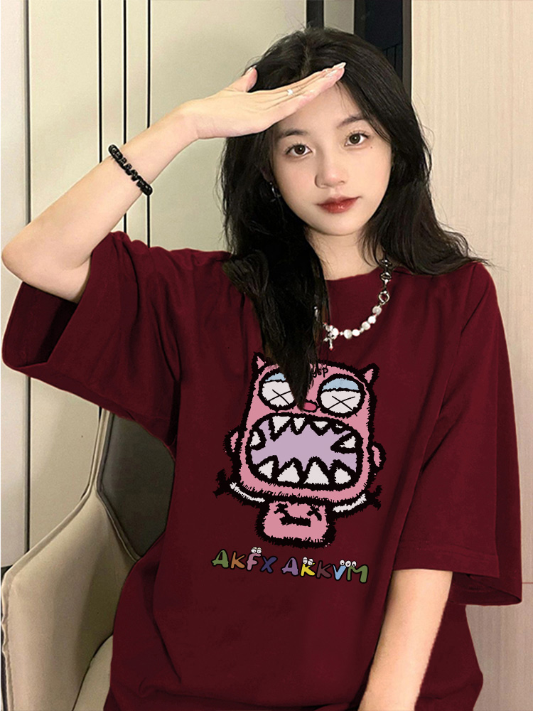 高質量純棉220克精梳緊密手感好直播品質前印花短袖t恤女