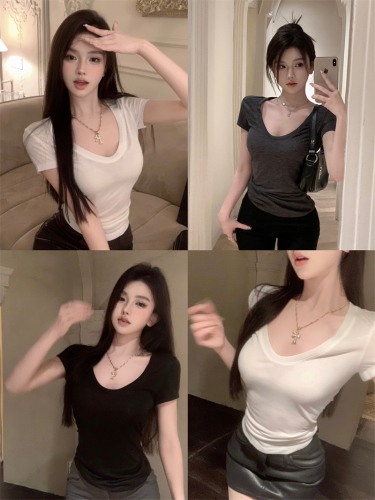 Actual shot Pure Desire Sexy Simple Slim Slimming Slightly Transparent Versatile Casual Top