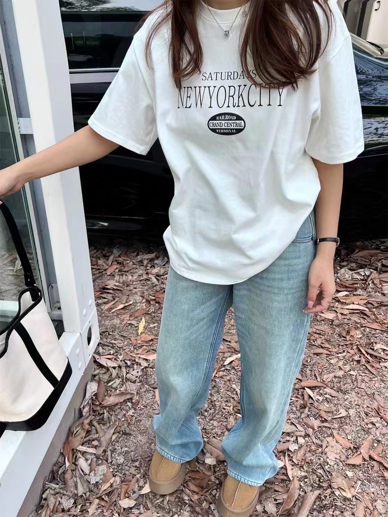 復古潮流印花短袖新款ins韓版簡約套頭寬鬆型圓領休閒夏T恤女